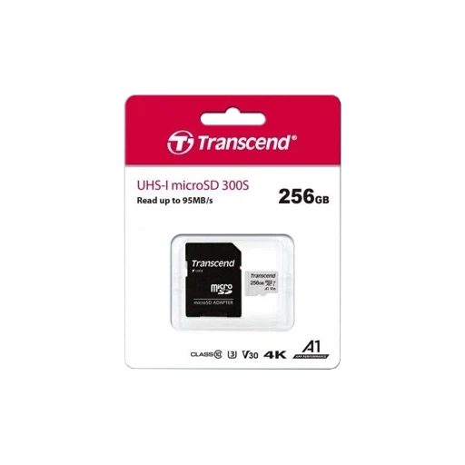 Карта памяти TRANSCEND MICROSDXC 256GB CLASS 10 UHS-I U3 V30 A1 300S + SD АДАПТЕР (TS256GUSD300S-A)